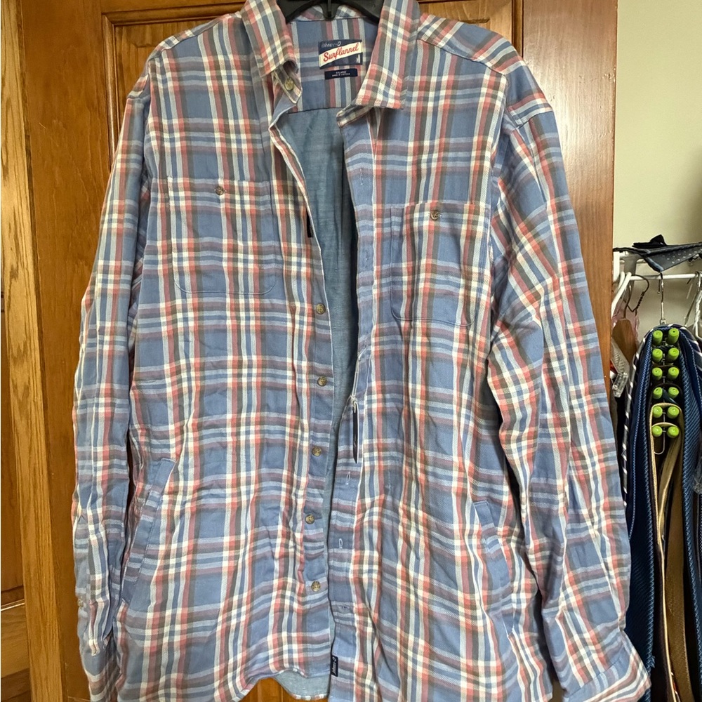johnnie-O Blue and Orange Plaid Casual Button Down Shirt